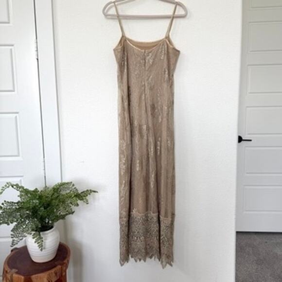 Sue Wong Nocturne Lace Mesh Slip Dress Taupe Nude Size M Long Formal Vintage - Picture 5 of 9